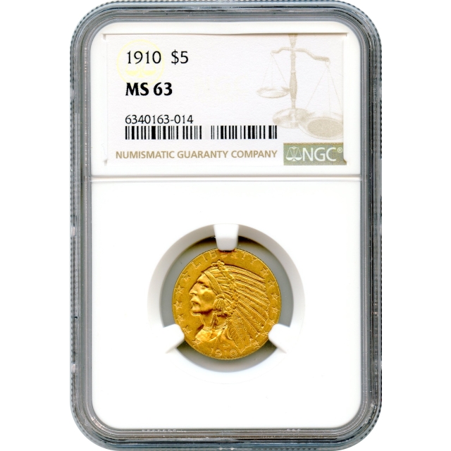 1910 $5 Indian Head Half Eagle NGC MS63