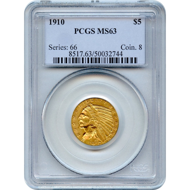 1910 $5 Indian Head Half Eagle. PCGS MS63