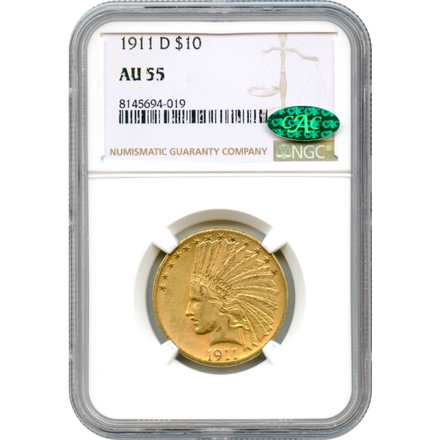 1911-D $10 Indian Head Eagle NGC AU55 (CAC)