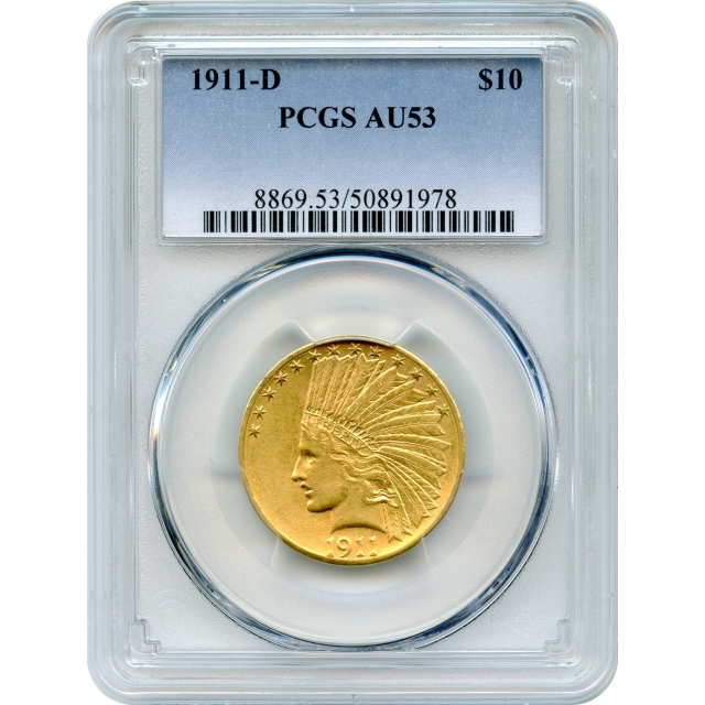 1911-D $10 Indian Head Eagle PCGS AU53