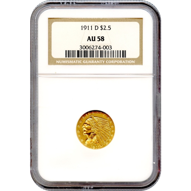 1911-D $2.50 Indian Head Quarter Eagle NGC AU58