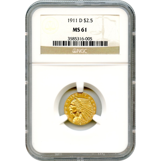 1911-D $2.50 Indian Head Quarter Eagle NGC MS61