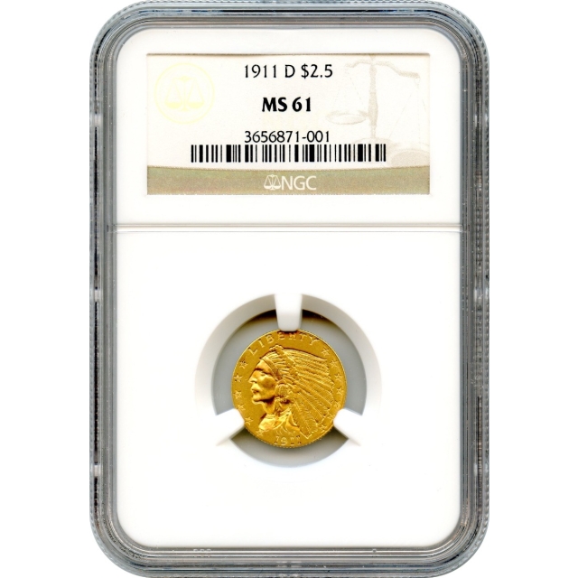 1911-D $2.50 Indian Head Quarter Eagle NGC MS61