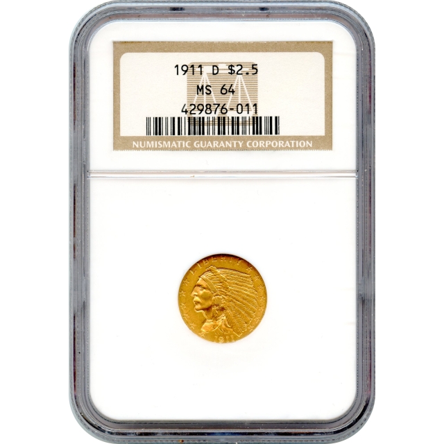 1911-D $2.50 Indian Head Quarter Eagle NGC MS64