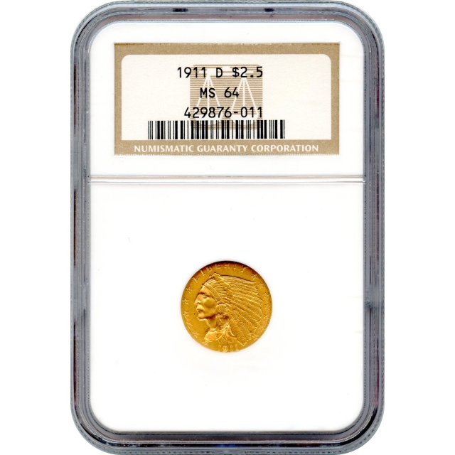 1911-D $2.50 Indian Head Quarter Eagle NGC MS64