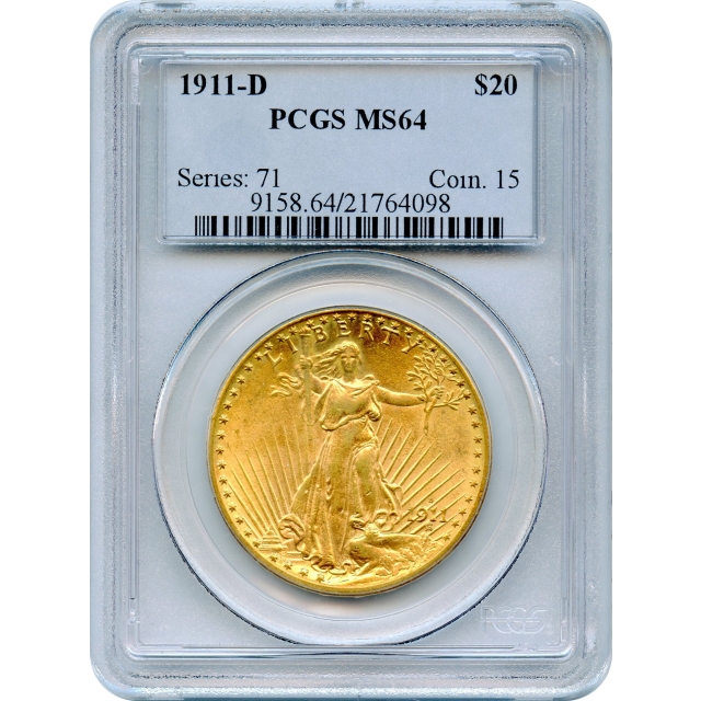 1911-D $20 Saint Gaudens Double Eagle PCGS MS64