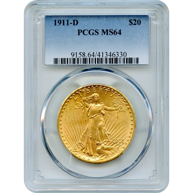 1911-D $20 Saint Gaudens Double Eagle PCGS MS64