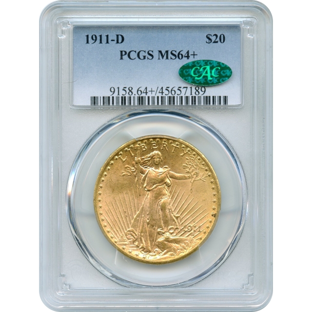 1911-D $20 Saint Gaudens Double Eagle PCGS MS64+ (CAC)