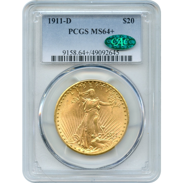 1911-D $20 Saint Gaudens Double Eagle PCGS MS64+ (CAC)