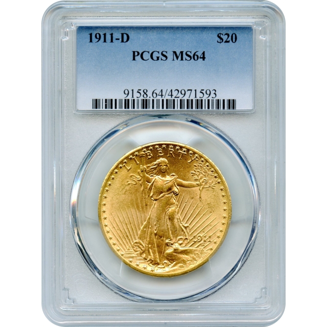1911-D $20 Saint Gaudens Double Eagle PCGS MS64
