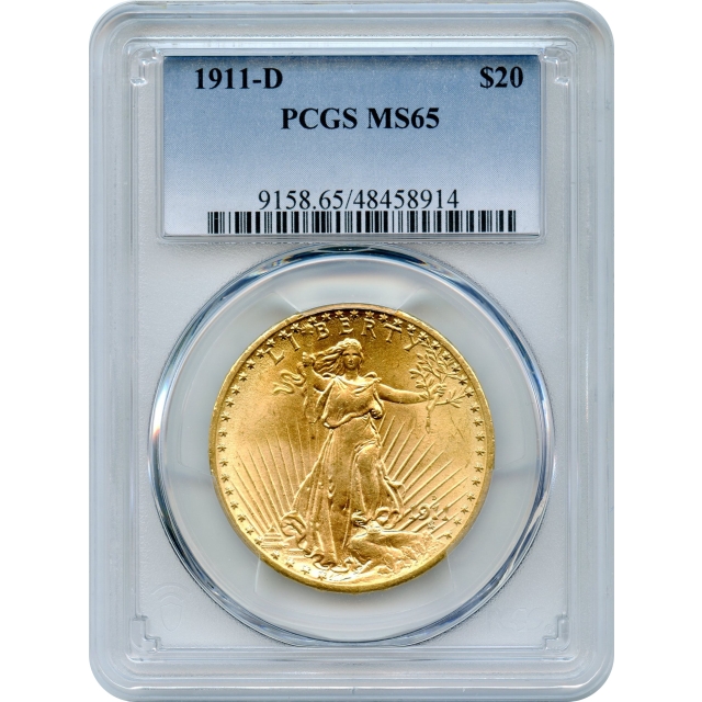 1911-D $20 Saint Gaudens Double Eagle PCGS MS65