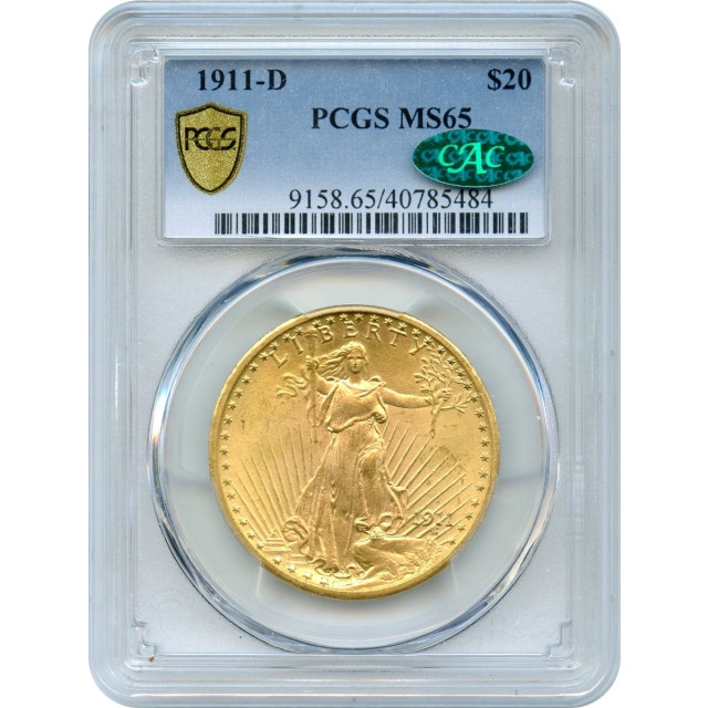 1911-D $20 Saint Gaudens Double Eagle PCGS MS65 (CAC)