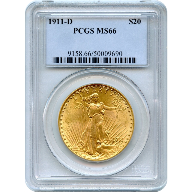 1911-D $20 Saint Gaudens Double Eagle  PCGS MS66