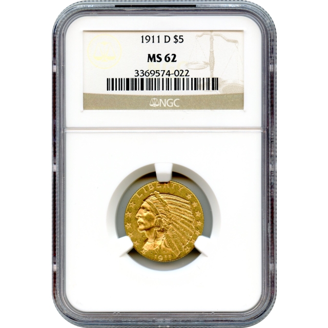 1911-D $5 Indian Head Half Eagle NGC MS62