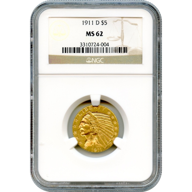 1911-D $5 Indian Head Half Eagle NGC MS62