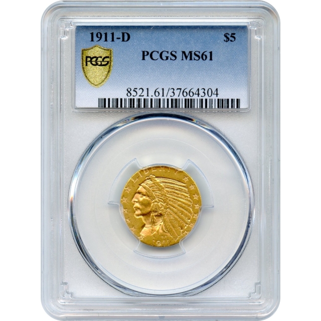 1911-D $5 Indian Head Half Eagle PCGS MS61
