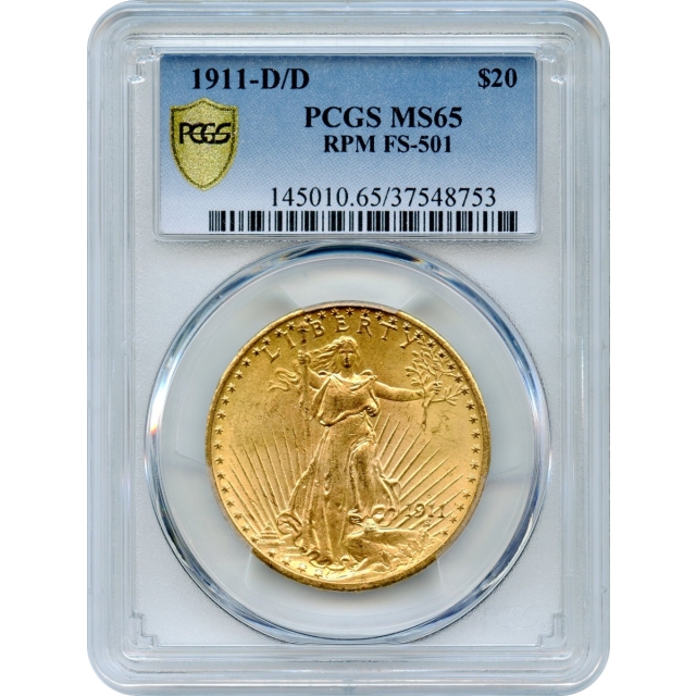 1911-D/D $20 Saint Gaudens Double Eagle, RPM FS-501 PCGS MS65