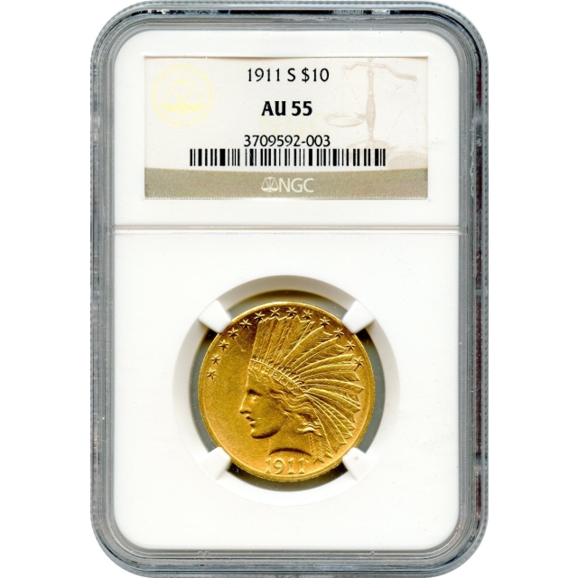 1911-S $10 Indian Head Eagle NGC AU55