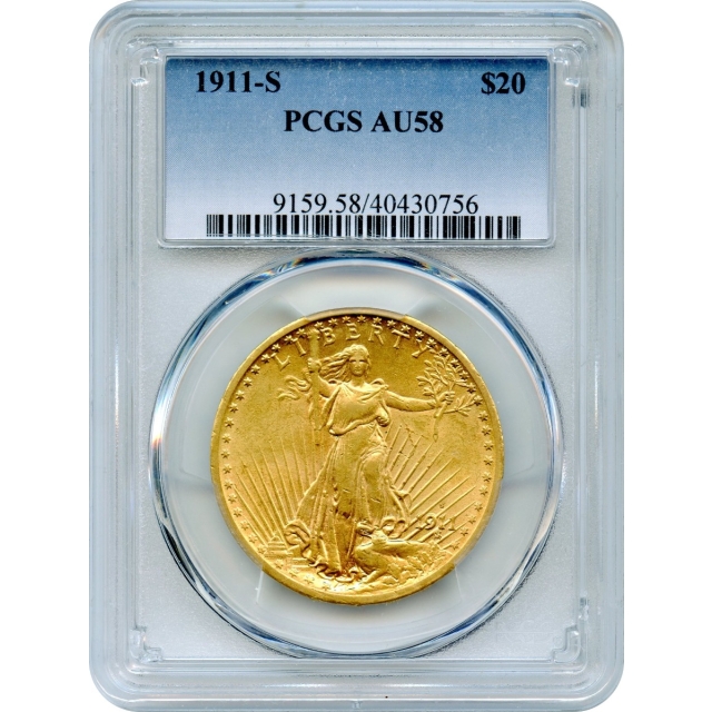 1911-S $20 Saint Gaudens Double Eagle PCGS AU58