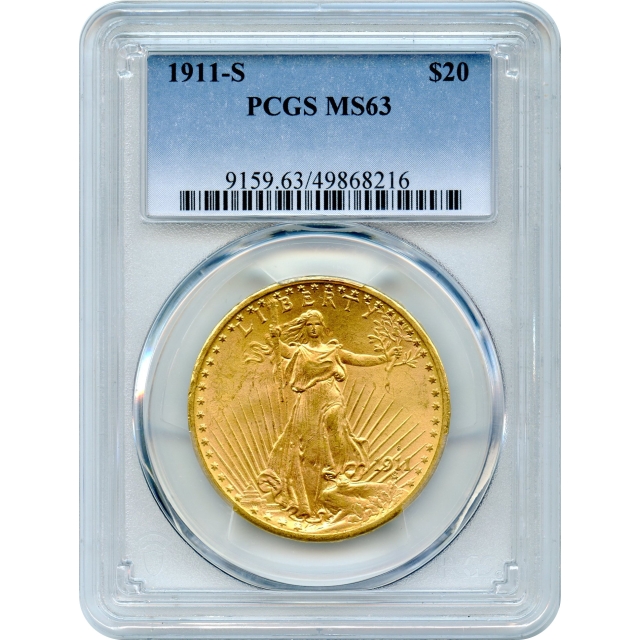 1911-S $20 Saint Gaudens Double Eagle PCGS MS63