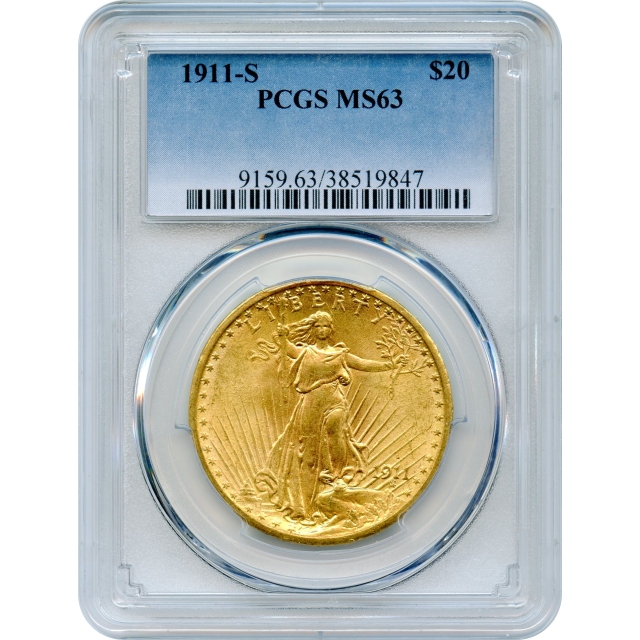 1911-S $20 Saint Gaudens Double Eagle PCGS MS63