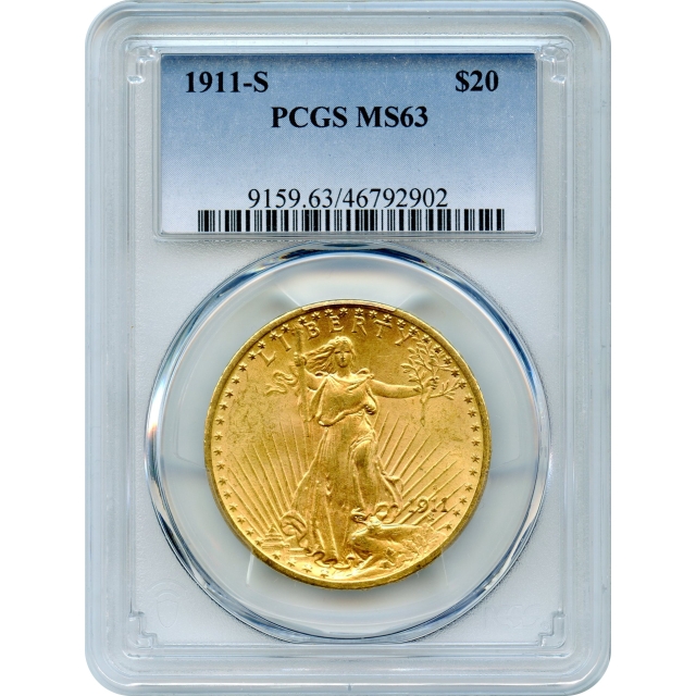 1911-S $20 Saint Gaudens Double Eagle PCGS MS63