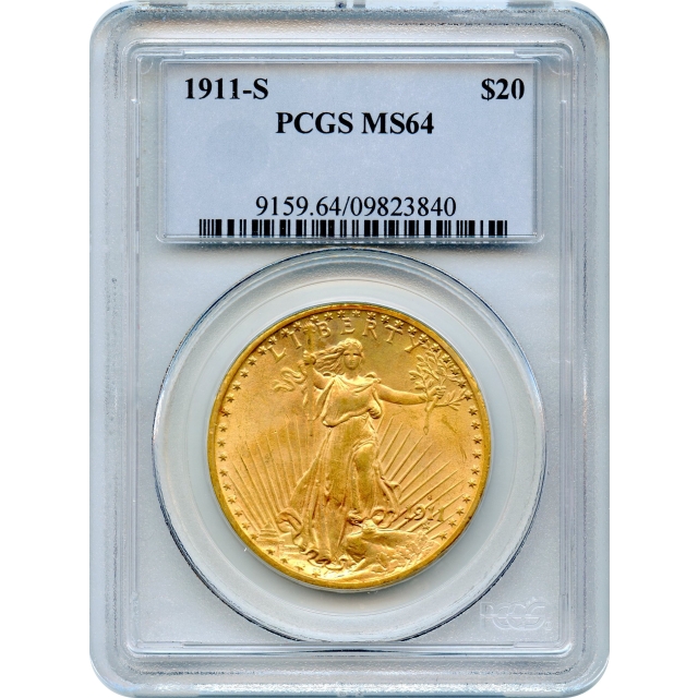 1911-S $20 Saint Gaudens Double Eagle PCGS MS64