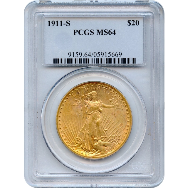 1911-S $20 Saint Gaudens Double Eagle PCGS MS64