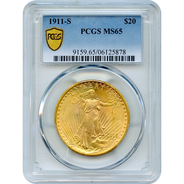 1911-S $20 Saint Gaudens Double Eagle PCGS MS65