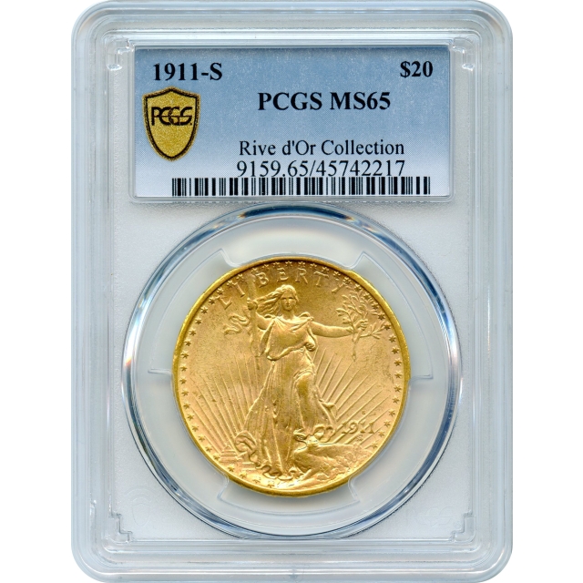 1911-S $20 Saint Gaudens Double Eagle PCGS MS65 Ex.Rive d'Or Collection