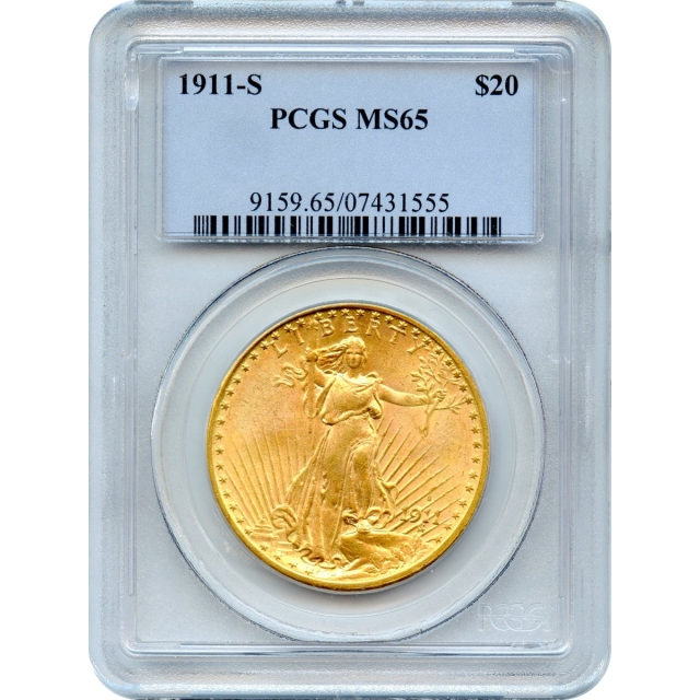 1911-S $20 Saint Gaudens Double Eagle PCGS MS65
