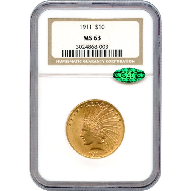 1911 $10 Indian Head Eagle NGC MS63 (CAC)