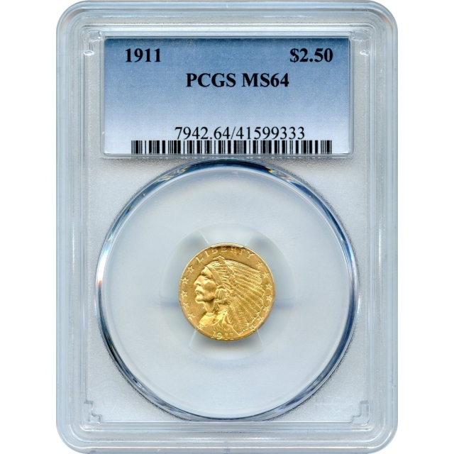 1911 $2.50 Indian Head Quarter Eagle PCGS MS64
