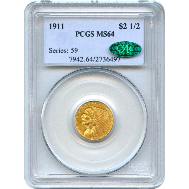 1911 $2.50 Indian Head Quarter Eagle PCGS MS64 (CAC)