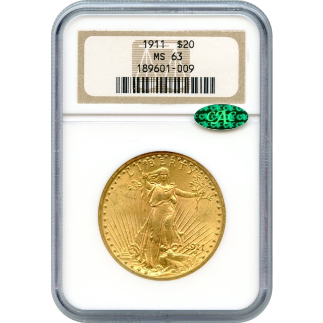 1911 $20 Saint Gaudens Double Eagle NGC MS63 (CAC)