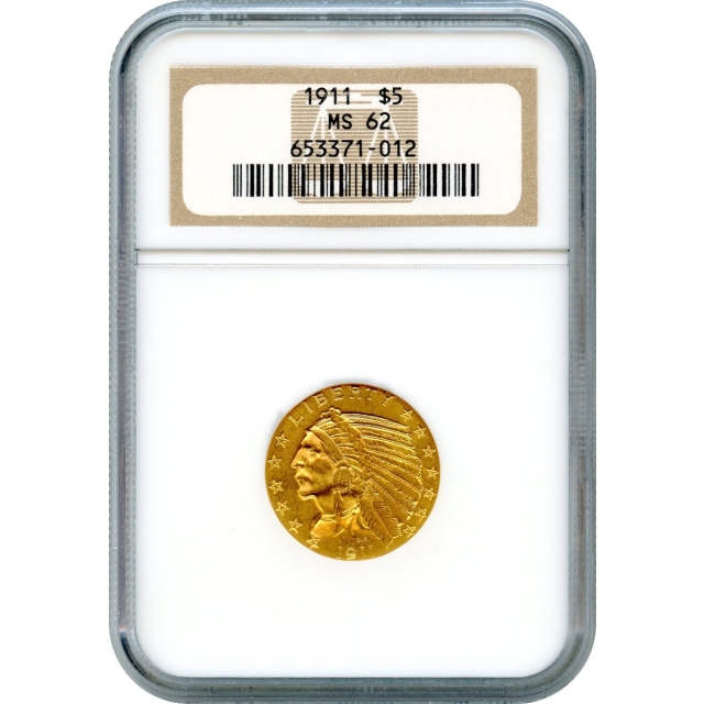 1911 $5 Indian Head Half Eagle NGC MS62