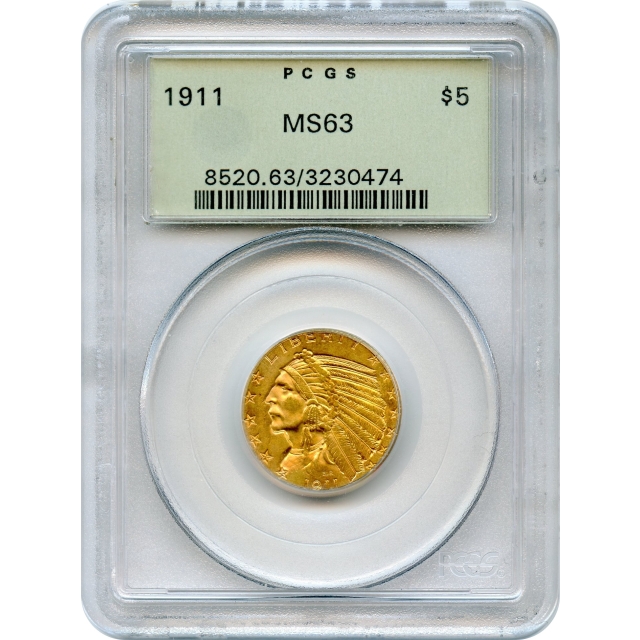 1911 $5 Indian Head Half Eagle PCGS MS63