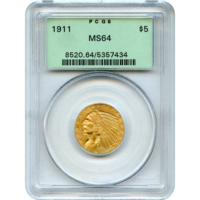 1911 $5 Indian Head Half Eagle PCGS MS64