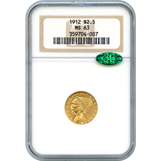 1912 $2.50 Indian Head Quarter Eagle NGC MS63 (CAC)