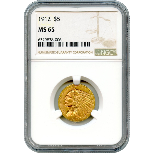 1912 $5 Indian Head Half Eagle NGC MS65