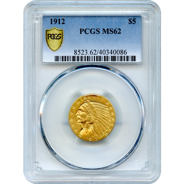 1912 $5 Indian Head Half Eagle PCGS MS62