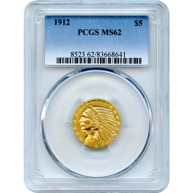 1912 $5 Indian Head Half Eagle PCGS MS62