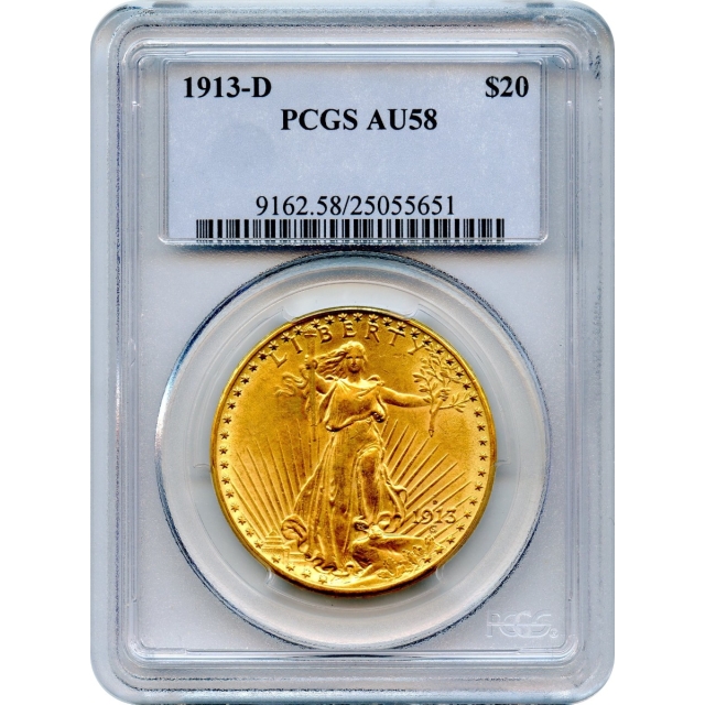 1913-D $20 Saint Gaudens Double Eagle PCGS AU58