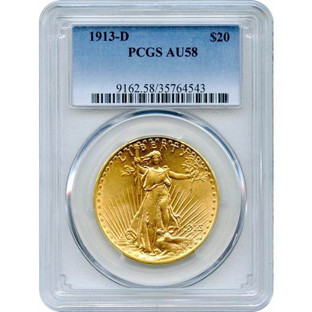 1913-D $20 Saint Gaudens Double Eagle PCGS AU58