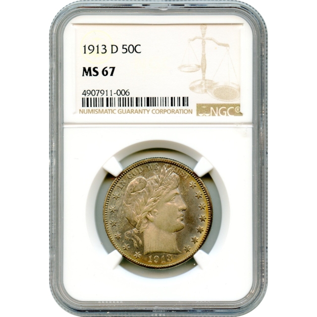 1913-D 50C Barber Half Dollar NGC MS67 - Tied for Finest Known!