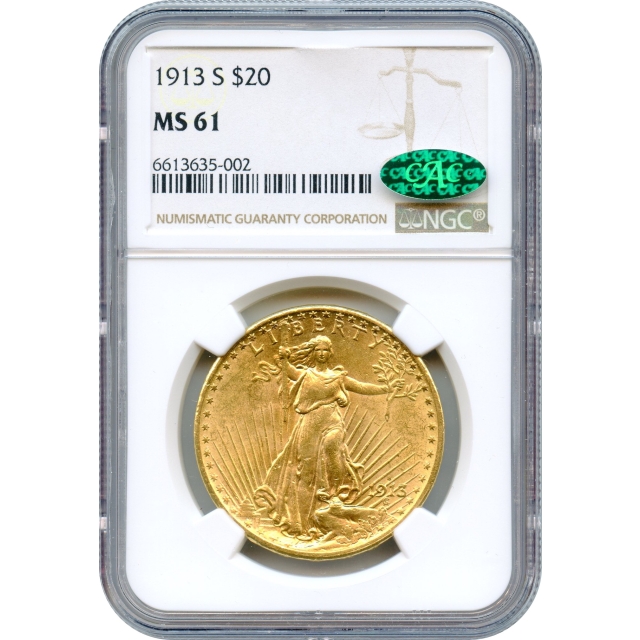 1913-S $20 Saint Gaudens Double Eagle NGC MS61 (CAC)