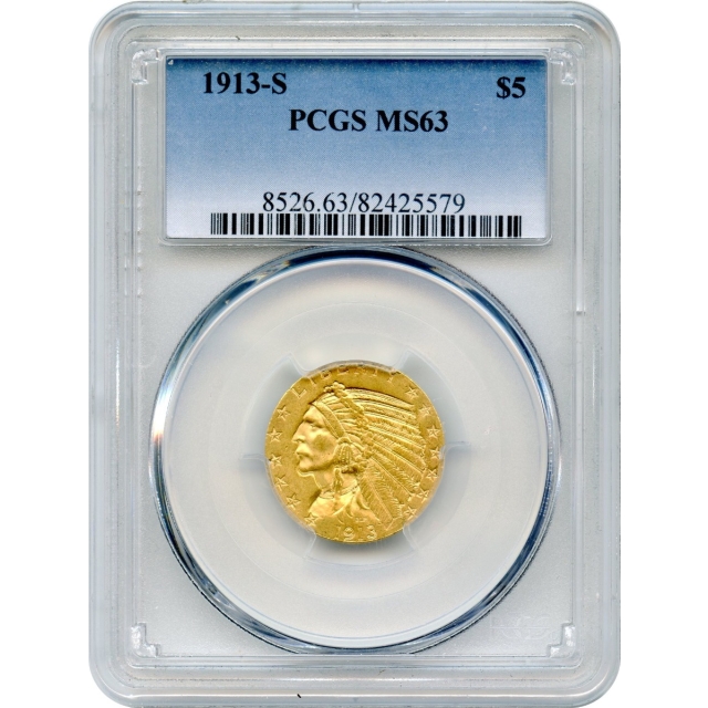 1913-S $5 Indian Head Half Eagle PCGS MS63