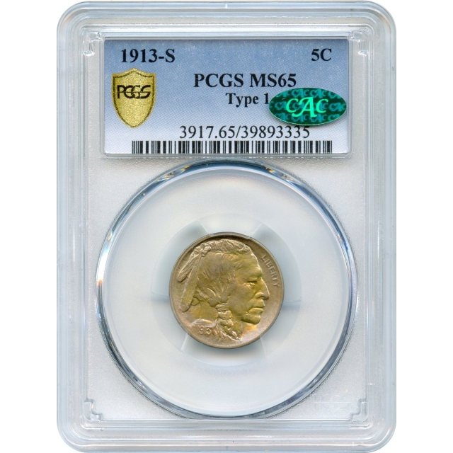 1913-S 5C Buffalo Nickel, Type 1 PCGS MS65 (CAC) 