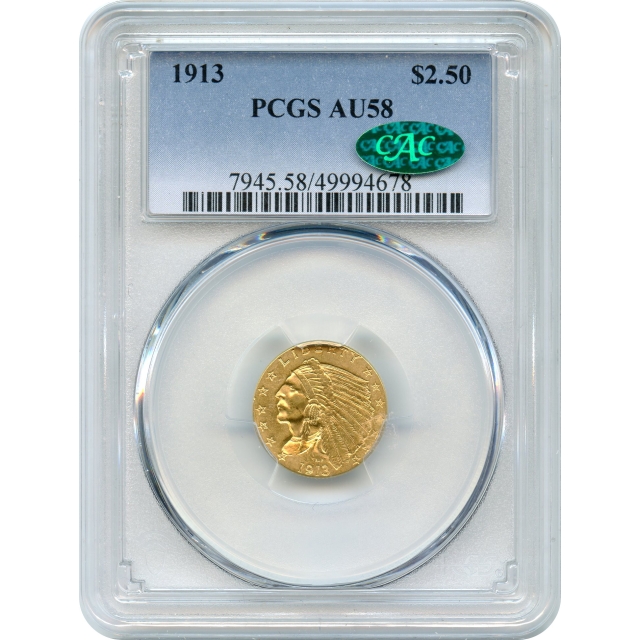 1913 $2.50 Indian Head Quarter Eagle PCGS AU58 (CAC)