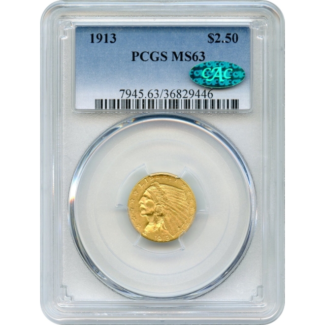 1913 $2.50 Indian Head Quarter Eagle PCGS MS63 (CAC)